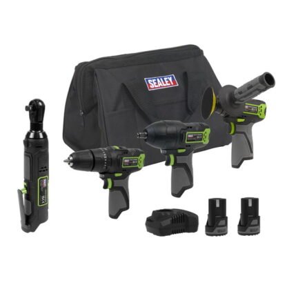 Sealey 4 x SV10.8 Series Cordless Power Kit 10.8V - 2 Batteries & Euro Plug (5054630382789) CP108VCOMBO1EU