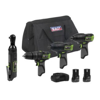 Sealey 4 x SV10.8 Series Cordless Power Tool Kit 10.8V - 2 Batteries & Euro Plug (5054630382802) CP108VCOMBO2EU