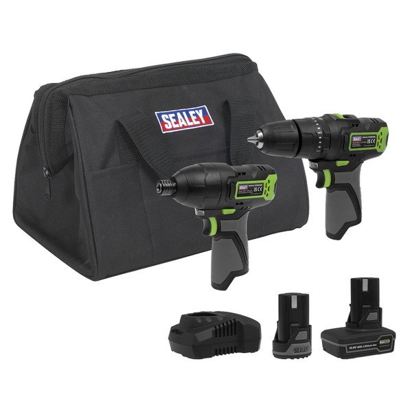 Sealey 2 x SV10.8 Series Power Tool Kit 10.8V - 2 Batteries & Euro Plug (5054630383106) CP108VCOMBO3EU