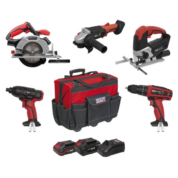 Sealey 5 x SV20 Series Cordless Power Tool Kit 20V - 2 Batteries (5054630275883) CP20VCOMBO13
