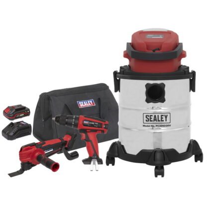 Sealey 3 x SV20 Series Cordless Power Tool Vac Kit 20V - 2 Batteries (5054511947403) CP20VCOMBO5