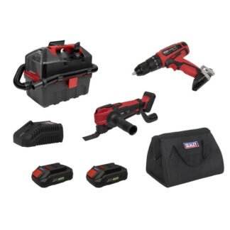 Sealey 3 x SV20 Series Cordless Power Tool Vac Kit 20V Euro Plug - 2 Batteries (5054630637957) CP20VCOMBO5EU