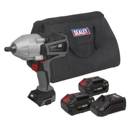 Sealey Premier SV20 Series Brushless Cordless Impact Wrench Kit 20V 4Ah - 2 Batteries (5054630382659) CP20VXIWKIT1