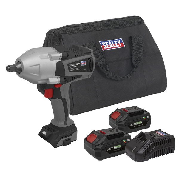 Sealey Premier SV20 Series Brushless Cordless Impact Wrench Kit 20V 4Ah - 2 Batteries (5054630382659) CP20VXIWKIT1