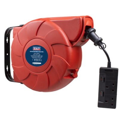 Sealey Cable Reel System Retractable 15m 2 x 230V Socket (5054630477522) CRM15