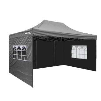 Sealey Dellonda Premium 3x4.5m Pop- Up Gazebo & Side Walls, PVC Coated, Water- Resistant Fabric with Carry Bag, Rope, Stakes & Weight Bags - Grey (5056514602495) DG171