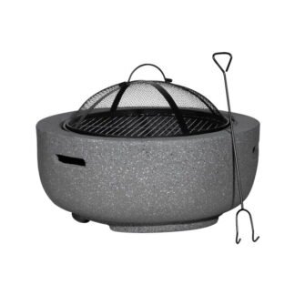Sealey Dellonda Round MgO Fire Pit with BBQ Grill, Ø60cm, Safety Mesh Screen - Dark Grey (5056514600781) DG189