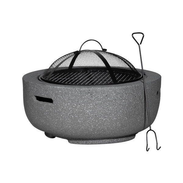 Sealey Dellonda Round MgO Fire Pit with BBQ Grill, Ø60cm, Safety Mesh Screen - Dark Grey (5056514600781) DG189