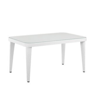 Sealey Dellonda Weather- Resistant Polypropylene/Fibreglass Dining Table with Tempered Glass Top - Ivory White (5056514603027) DG210
