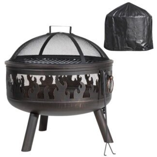 Sealey Dellonda Deluxe 24IN Fire Pit, Fireplace, Outdoor Patio Heater, Decoration Rings, Supplied with Cooking Grill, Safety Screen, Poker & Cover (5056514604314) DG242