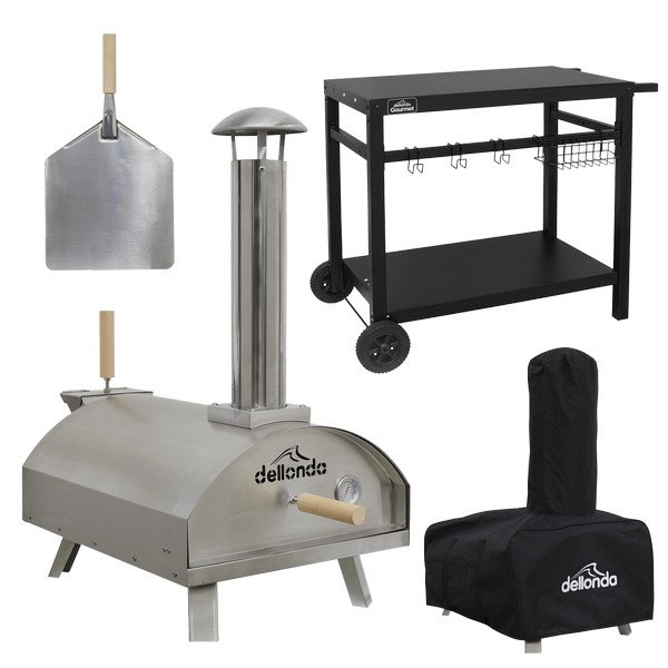 Sealey Dellonda Wood- Fired Pizza Oven, Pizza Peel, Cover & Plancha Trolley 14IN - Stainless Steel (5056514604857) DG259