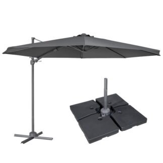 Sealey Dellonda Cantilever Parasol with 360° Rotation, Tilt, Cover & Base 3m - Grey (5056514605151) DG272