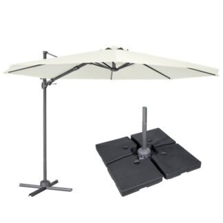 Sealey Dellonda Cantilever Parasol with 360° Rotation, Tilt, Cover & Base 3m - Cream (5056514605168) DG273