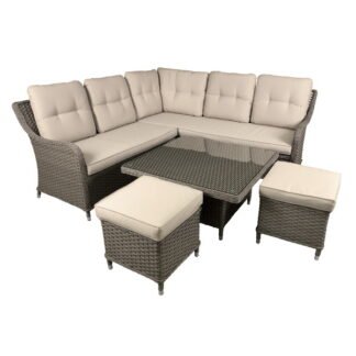Sealey Dellonda Chester Rattan Wicker Outdoor 5- Seater Corner Sofa, Adjustable Table & Footstools Set 5pc (5054511988529) DG89