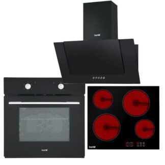 Sealey Baridi Integrated Ceramic Hob with 4 Cooking Zones, Integrated Fan- Assisted Electric Oven & Angled Chimney Cooker Hood with Carbon Filters & LED Lamp (5056514604819) DH186