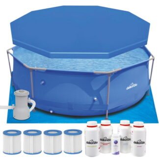 Sealey Dellonda Steel Frame Round Swimming Pool & Filter Pump with Cover, Ground Sheet, Test Strips, Starter Kit & Filters 10ft - Blue (5056514604512) DL137