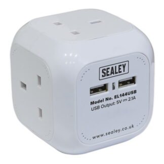 Sealey 1.4m Extension Cable Cube 4 x 230V & 2 x USB - White (5054511266375) EL144USB