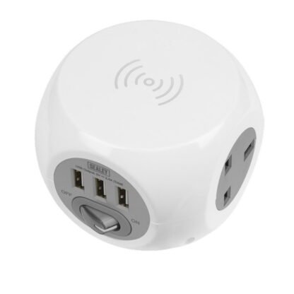 Sealey 1.4m Extension Cable Cube & Wireless Charging Pad 3 x 230V & 3 x USB (5054511777246) EL144WC