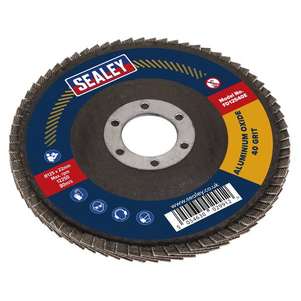 Sealey 125mm Aluminium Oxide Flap Disc 40Grit 22mm Bore (5054630029912) FD12540E