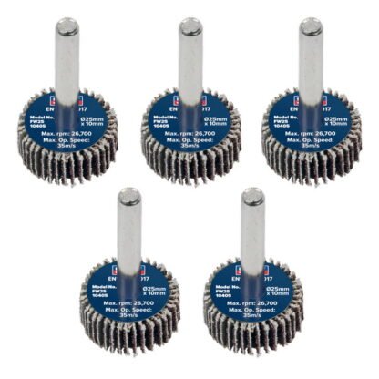 Sealey 25 x 10mm Abrasive Flap Wheel with 6mm Shaft 40Grit - Pack of 5 (5054630101755) FW2510405