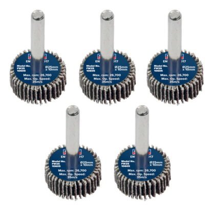 Sealey 25 x 10mm Abrasive Flap Wheel with 6mm Shaft 60Grit - Pack of 5 (5054630100987) FW2510605