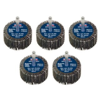 Sealey 50 x 25mm Abrasive Flap Wheel with 6mm Shaft 40Grit - Pack of 5 (5054630101076) FW5025405