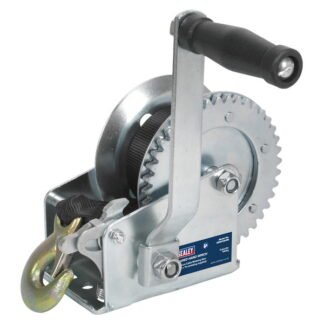 Sealey Geared Hand Winch with Webbing Strap 540kg Capacity (5051747772052) GWW1200M
