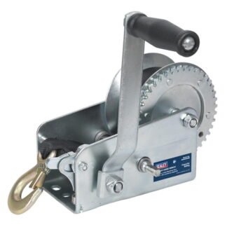 Sealey Geared Hand Winch with Webbing Strap 900kg Capacity (5051747772045) GWW2000M