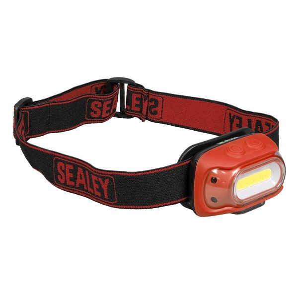 Sealey Rechargeable Head Torch with Auto- Sensor 8W COB LED - Red (5054630464447) HT08RR