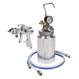 Sealey HVLP Pressure Pot System with Spray Gun & Hoses 1.7mm Set- Up (5054630100185) HVLP-79/P