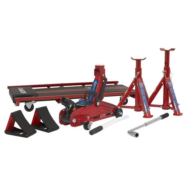 Sealey Lifting Kit (Inc Jack, Axle Stands, Creeper, Chocks & Wrench) 2 Tonne 5pc (5054630060502) JKIT01