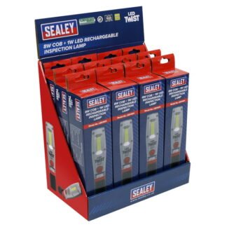 Sealey LED Twist Rechargeable Inspection Light 8W - Display Box of 12 (5054511971477) LED1001DB