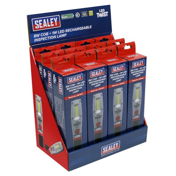 Sealey LED Twist Rechargeable Inspection Light 8W - Display Box of 12 (5054511971477) LED1001DB