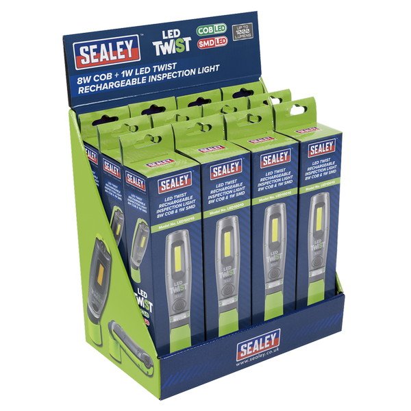 Sealey LED Twist Rechargeable Inspection Light, Green - Box of 12 (5054630461347) LED1001GDB
