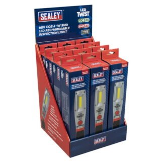 Sealey LED Twist Rechargeable Inspection Light 16W COB & 1W SMD LED - Display Box of 12 (5054630402913) LED2001DB