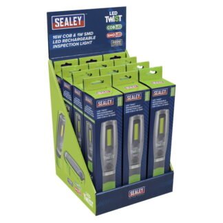 Sealey Rechargeable Inspection Light 16W COB & 1W SMD LED - Green - Display Box of 12 (5054630461330) LED2001GDB