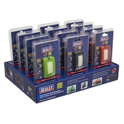 Sealey Rechargeable Head Torch with Auto- Sensor 2W COB LED - Display Box of 12 (5054511556216) LED360HTDB