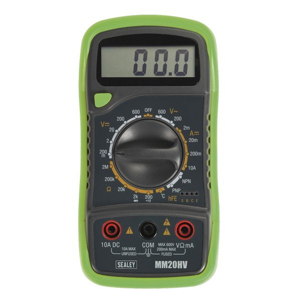 Sealey 8- Function Digital Multimeter with Thermocouple - Hi- Vis Green (5054511013047) MM20HV
