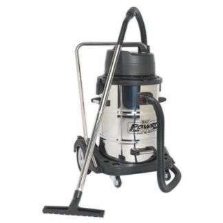 Sealey Industrial Vacuum Cleaner Wet & Dry Stainless Steel Drum with Swivel Emptying 77L 2400W (5024209851732) PC477