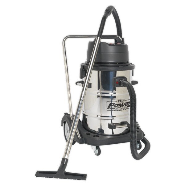 Sealey Industrial Vacuum Cleaner Wet & Dry Stainless Steel Drum with Swivel Emptying 77L 2400W (5024209851732) PC477