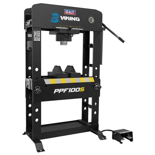 Sealey Viking Floor Type Air/Hydraulic Press with Sliding Ram & Foot Pedal 100 Tonne (5054630135484) PPF100S