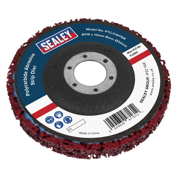 Sealey Polycarbide Abrasive Strip Disc 115 x 13 x 22mm - Red (5054630471612) PTC/CW115R