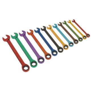 Siegen (Sealey) Siegen Multi- Coloured Combination Ratchet Spanner Set 12pc (5051747997738) S01075