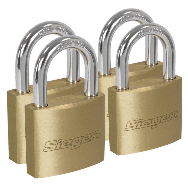 Siegen (Sealey) Siegen Brass Body Padlock with Brass Cylinder Keyed Alike - Pack of 4 (5054630389559) S0992
