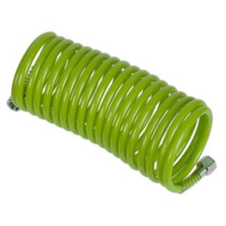 Sealey PE Coiled Air Hose with 1/4IN BSP Unions 5m x 5mm - Green (5054511534030) SA335G