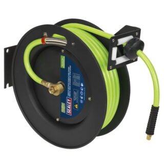 Sealey 15m Retractable High- Visibility TPR Air Hose with Metal Reel 10mm ID (5054511020984) SA841HV