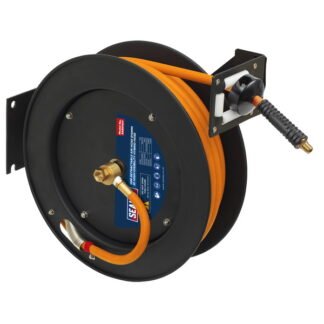 Sealey 15m Retractable High- Visibility Hybrid Air Hose with Steel Reel 10mm ID (5054630306778) SA841HY