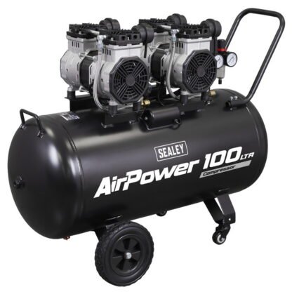 Sealey 100L Oil Free Low Noise Direct Drive Air Compressor 2 x 2hp (5054630375262) SAC10001S