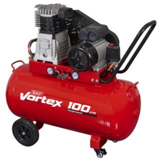 Sealey 100L Belt Drive Air Compressor with Cast Cylinders & Wheels 3.5hp (5054630497452) SAC1103B