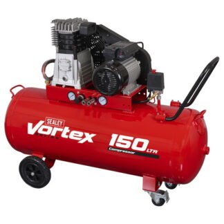 Sealey 150L Belt Drive Air Compressor with Cast Cylinders & Wheels 3.5hp (5054630497476) SAC1153B